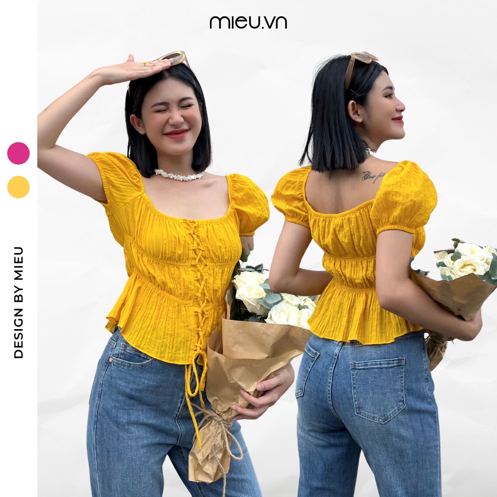 Áo kiểu nữ style công chúa tay phồng cùng thiết kế dây đan chéo trước MIEU - JJL21