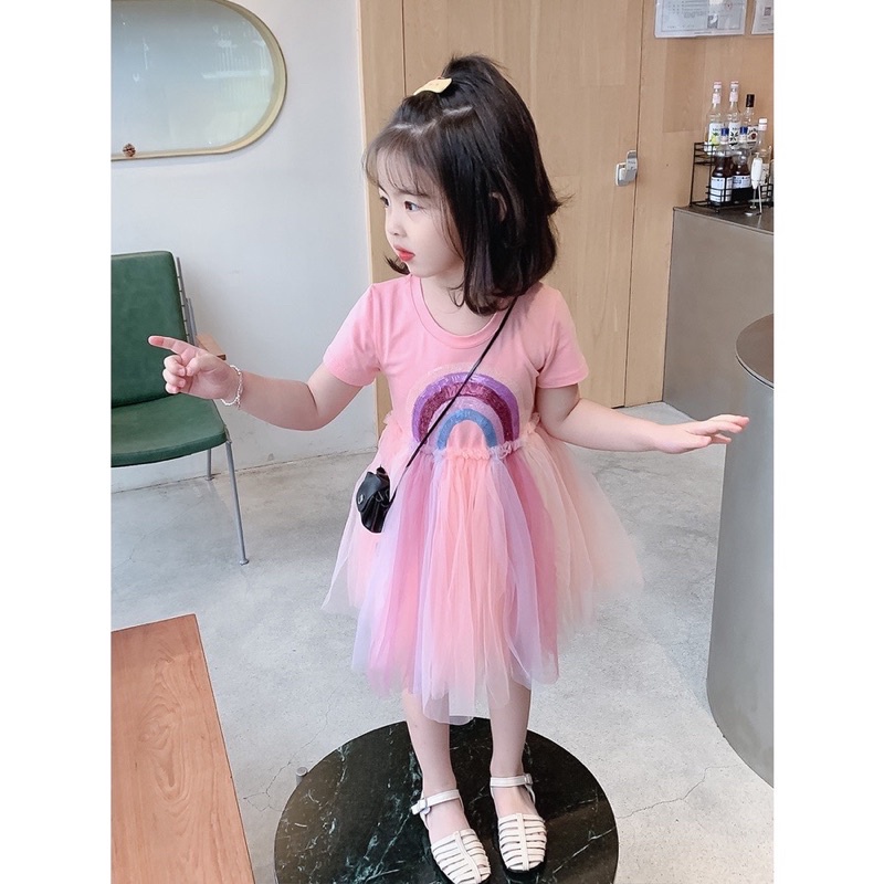 Váy công chúa Pony bé gái cotton chân ren cầu vồng điệu đà cực xinh size 2-8t Rio có sẵn