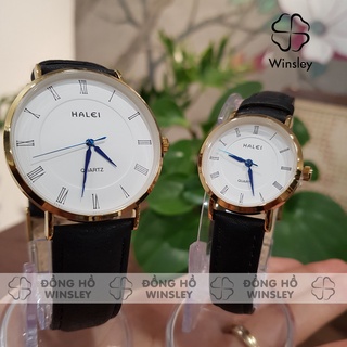 Đồng Hồ Đôi Nam Nữ Dây Da Chính Hãng Halei Đẹp Số La mã Cao Cấp