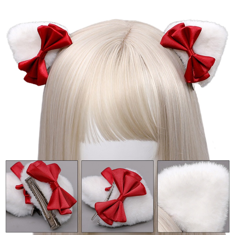 Kẹp Tóc Hình Tai Mèo Hoạt Hình Đính Nơ Tam Giác Đáng Yêu