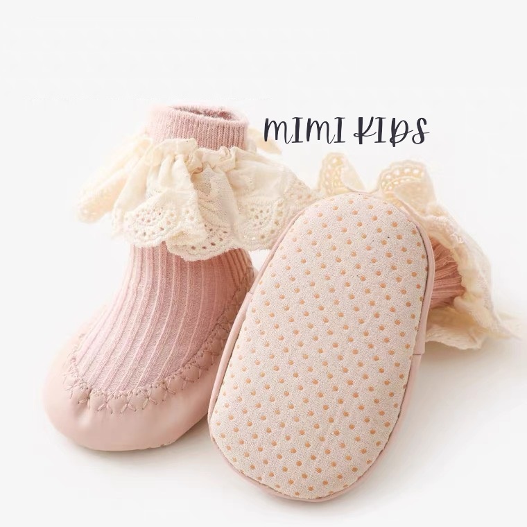 Giày tập đi chống trơn trượt viền ren cho bé Mimi Kids T07