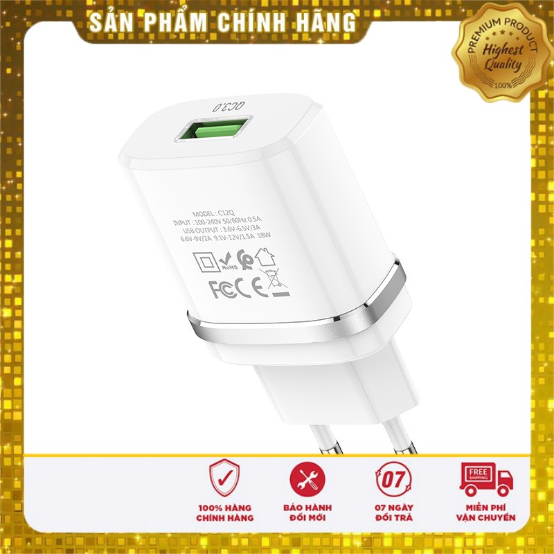 Củ sạc nhanh hoco c12q, sạc nhanh QC3.0/18w (BH 1 năm) TẶNG KÈM DÂY SẠC NHANH trị giá 50k [ HÀNG CHÍNH HÃNG]