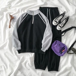 Set bộ nỉ Zipper Collar, JACKLANE , Set dài tay Unisex Jack Lane cổ cao form rộng phong cách Hàn Quốc quần dải rút