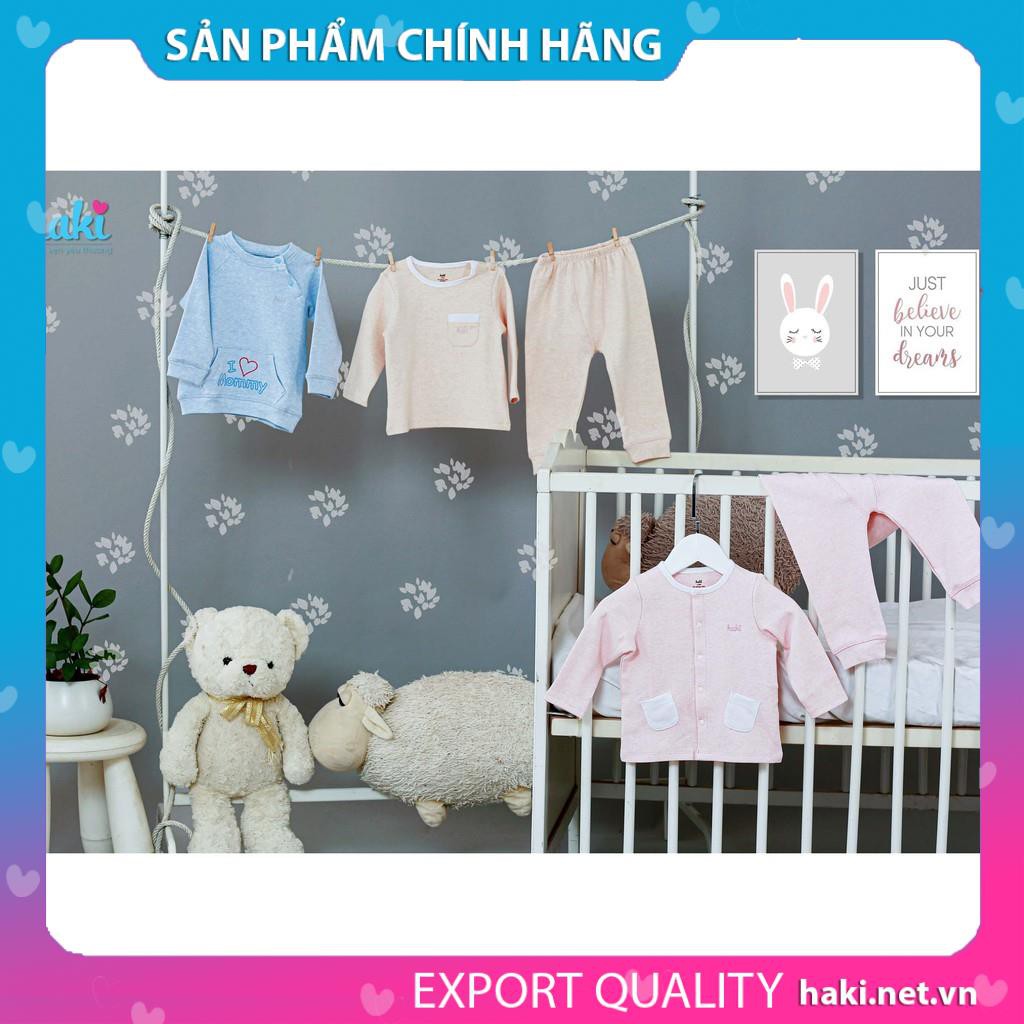 Bộ quần áo dài cài giữa bo cổ Melange Cotton BC004, set thu đông cho bé trai bé gái Haki