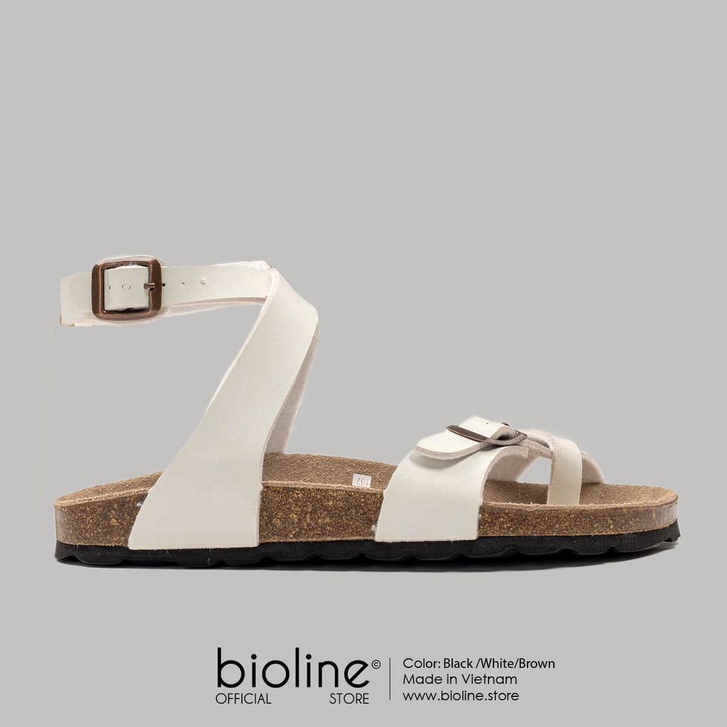 PU16-Dép sandals đế trấu BIRKEN cao cổ Unisex da PU cao cấp Màu trắng, đế trấu Bioline - Xuất khẩu châu Âu