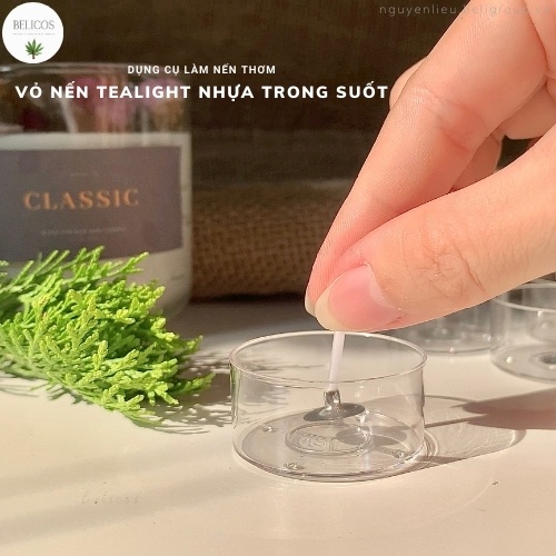 Vỏ Nến Tealight Nhựa Trong Suốt Kèm Bấc Cotton