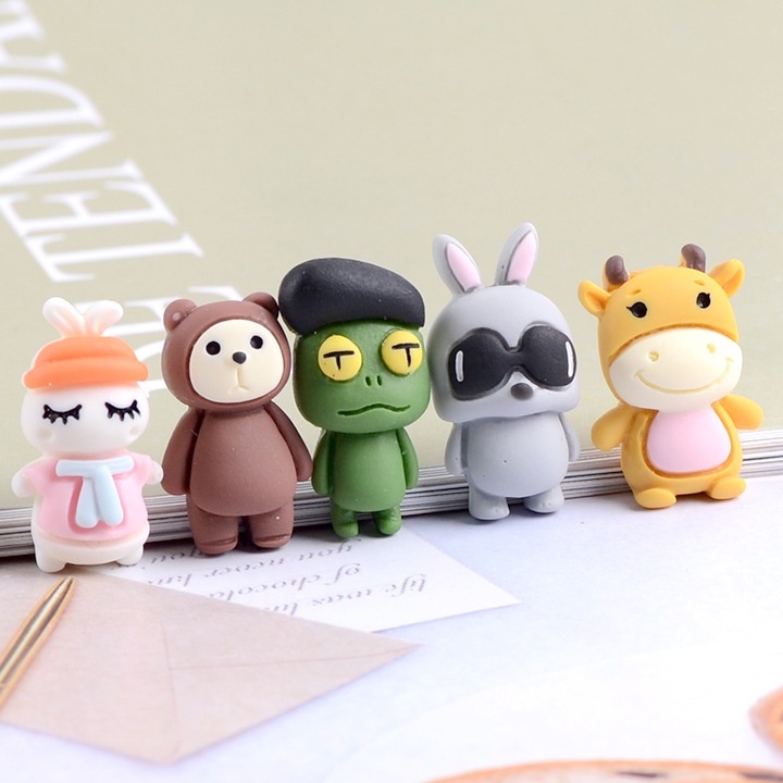 Mô hình 05 con thú ngộ nghĩnh dùng làm đồ thủ công trang trí handmade Charm SLime