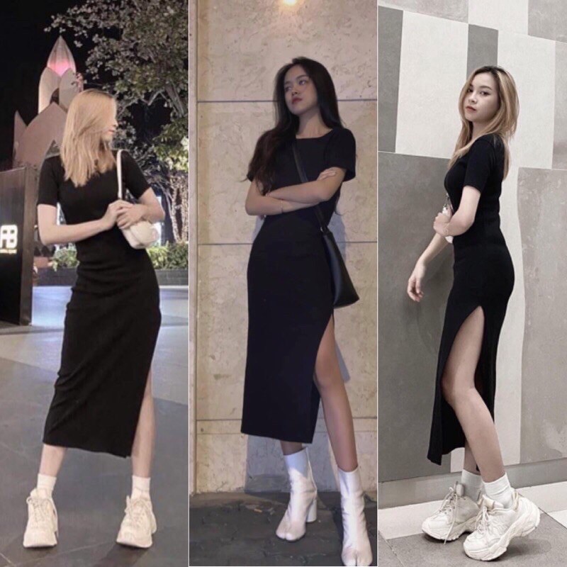 Đầm ôm body xẻ tà dáng suông