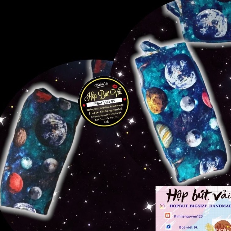 Hộp bút vải galaxy xanh