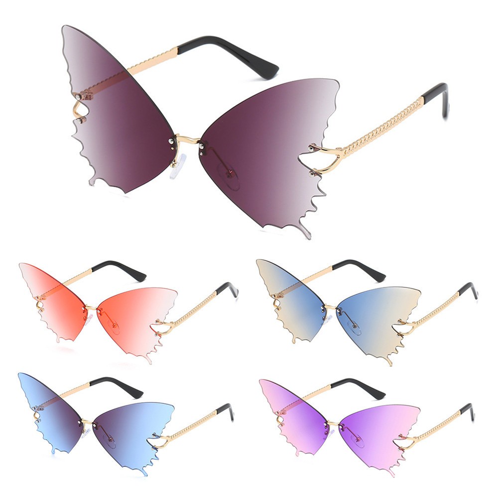 👒OSIER🍂 Christmas Decorations Rimless Sunglasses Vintage Retro Sun Glasses Butterfly Sunglasses Women Fashion Metal Eyewear UV protection