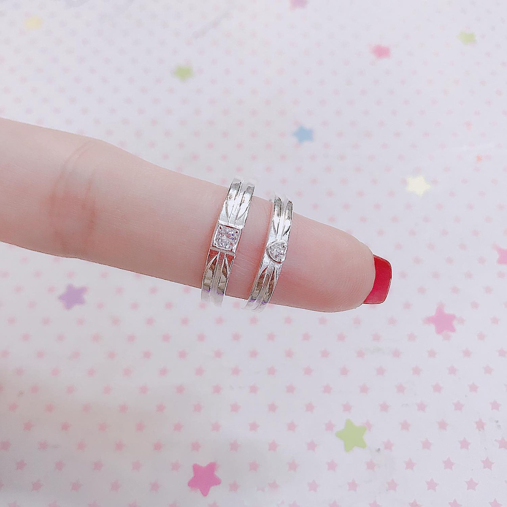 nhẫn đôi bạc 925 đính đá , nhẫn cặp yêu thương - bạc chuẩn 100%