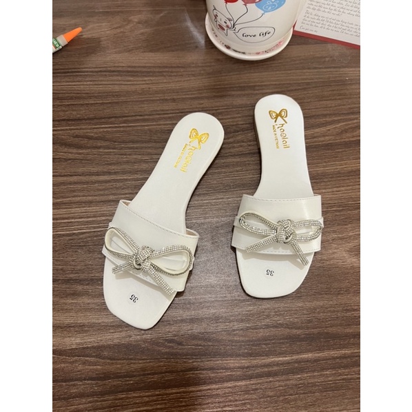 Dép lê nữ quai ngang thắt nơ nhiều màu sắc