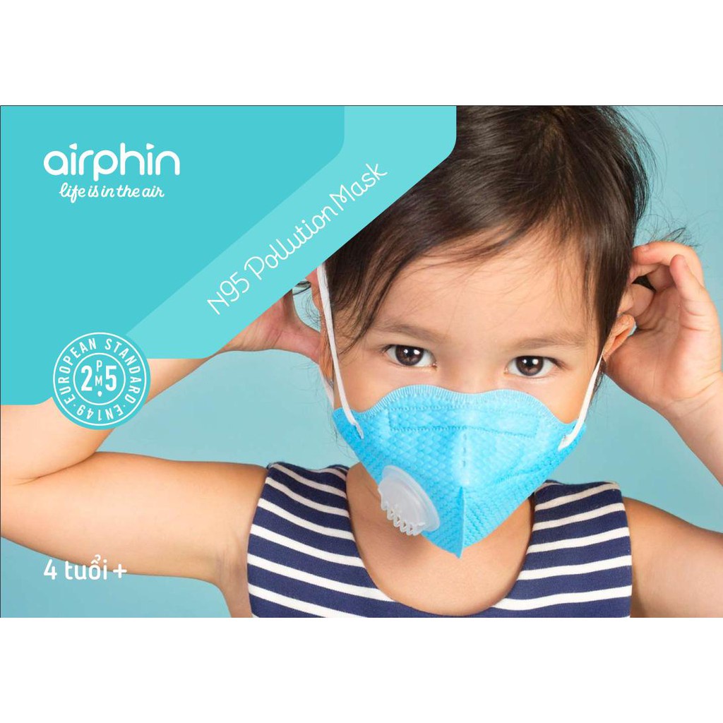 Khẩu trang trẻ em tái sử dụng PM2.5 AIRPHIN– Không mờ kính- Chống bụi mịn- Dễ thở - Anti-pollution mask for kid
