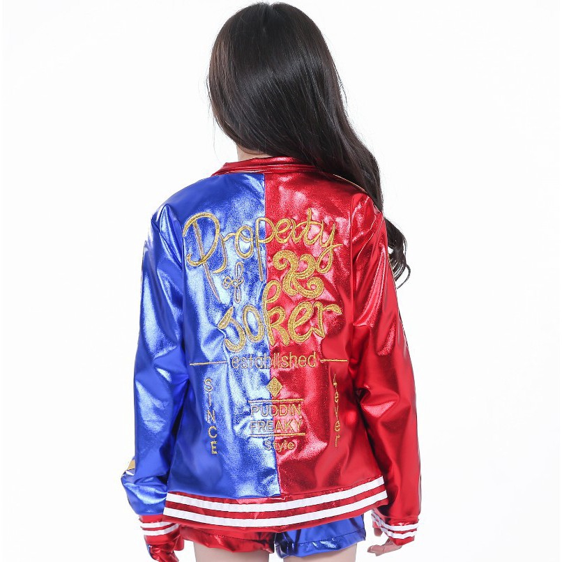 Bộ áo khoác + áo thun + quần short + găng tay hóa trang nhân vật Harley Quinn Suicide Squad