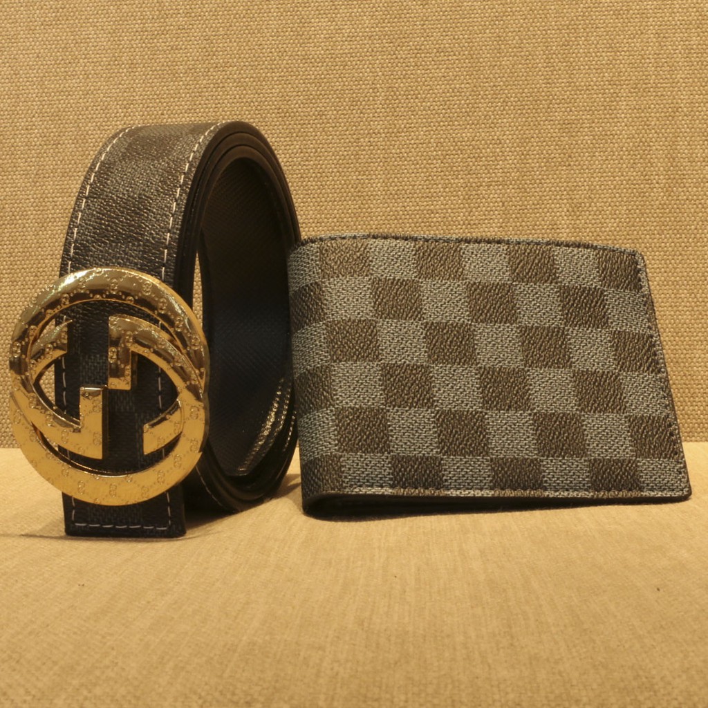 COMBO ( Thắt lưng - Ví da ) GG caro đen phong cách trẻ - cực cá tính 2021