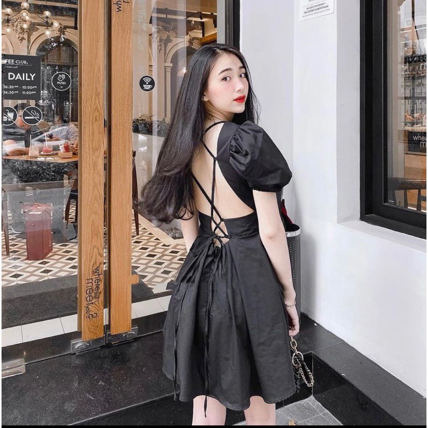 Ruen Dress - đầm tay bồng, đan dây sau lưng