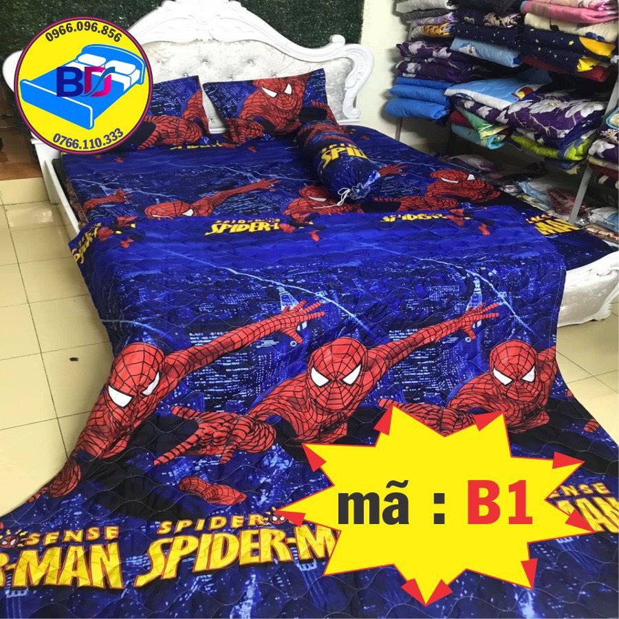 Trọn Bộ 5 Món chăn phao ga gối poly cotton hàng loại 1 mẫu siêu nhân