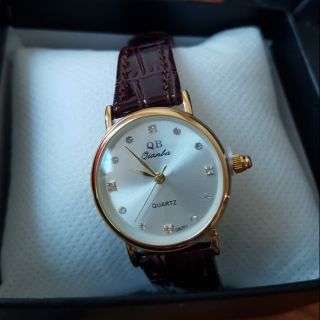 Đồng hồ Nữ QIANBA dây da nâu và đen siêu đẹp