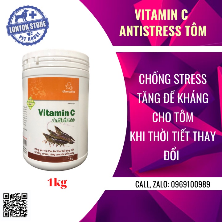 VEMEDIM Vitamin C Antistress tôm, loại tan, dùng chống stress, nâng cao sức đề kháng cho tôm, hộp 1kg