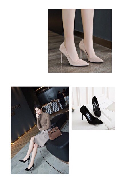 Sz 34-40 Giày cao gót da lộn mũi nhọn gót nhọn 7cm và 10cm nhiều màu - hàng Quảng Châu