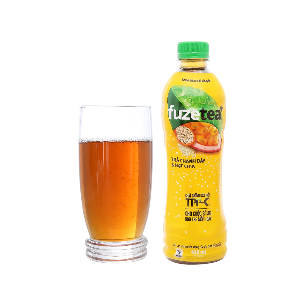 Thùng 24 Chai Trà Chanh Dây Và Hạt Chia Fuzetea + 450ml/chai - Vị ngon thanh mát - Sống ngày tươi trẻ