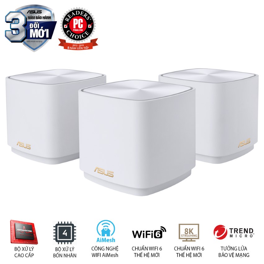 Bộ phát WiFi 6 Asus XD4 3-Pack Mesh AX1800 MU-MIMO màu đen (Hàng chính Hãng Asus Việt Nam)