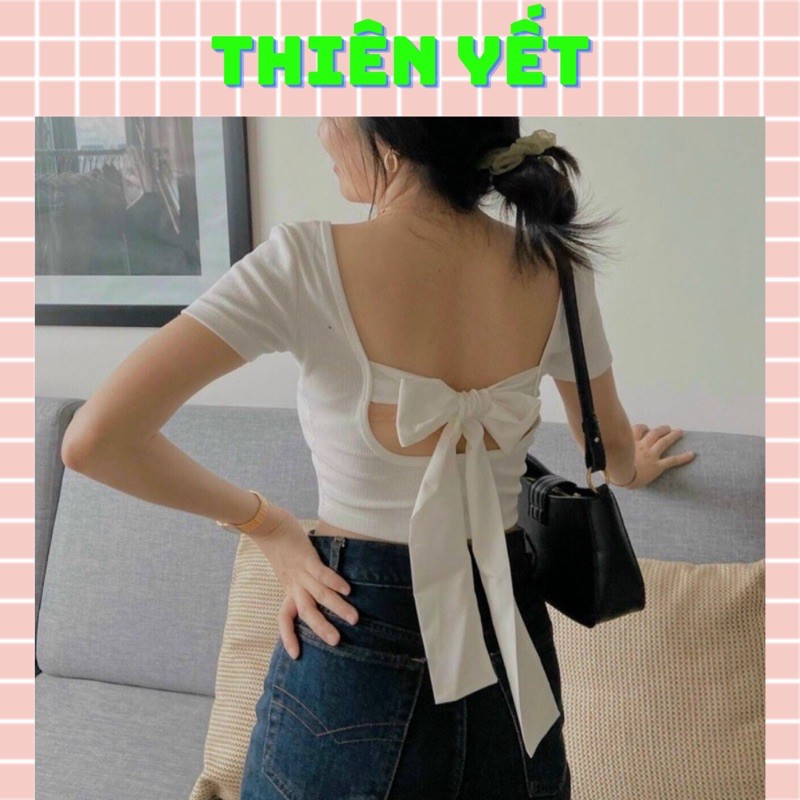 Áo kiểu TAY NGẮN CỘT NƠ THUN GÂN sau qt