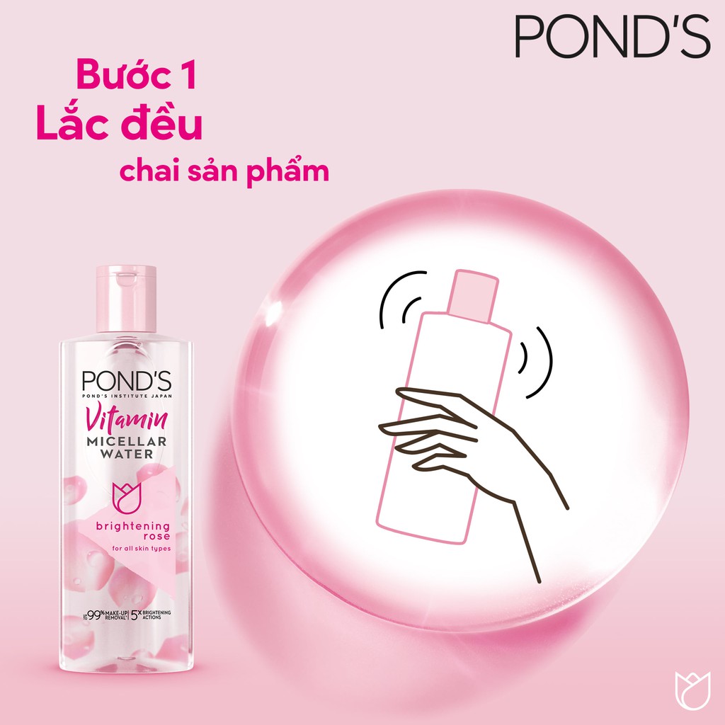 Nước tẩy trang sáng da Pond's White Beauty Micellar Water Vitamin 100ml ( Hoa Hồng- Than Tre)