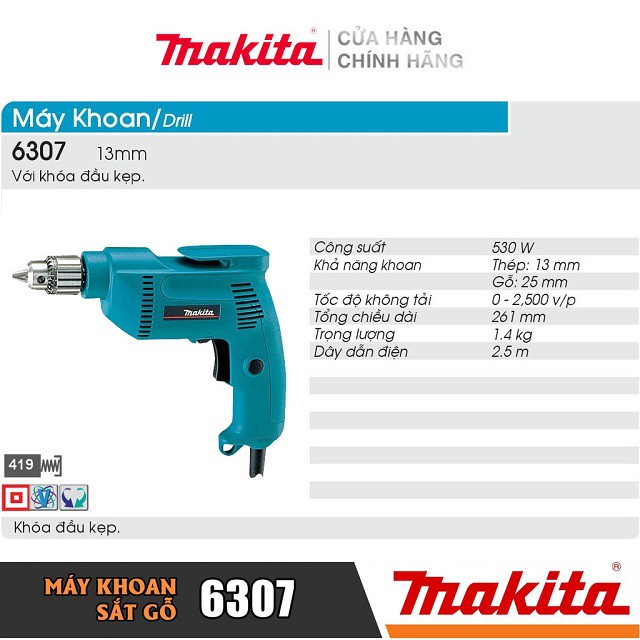 [Chính Hãng] Máy Khoan Makita 6307 (13MM-530W) Bảo Hành Tại Các TTBH Toàn Quốc