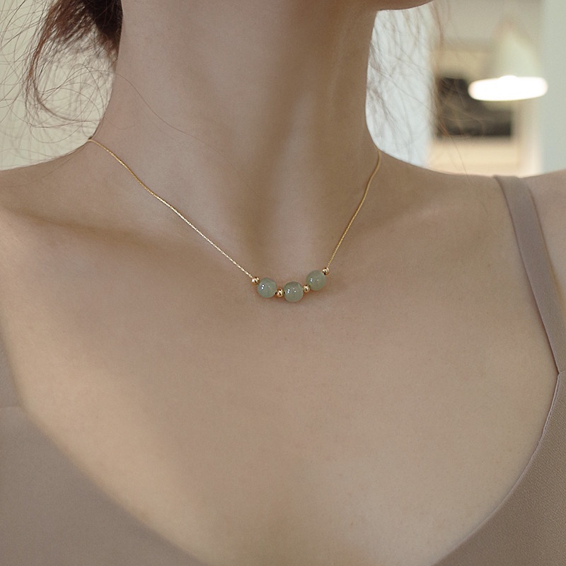Vòng cổ Hạt Ngọc Bích Nhẹ Ba Sống Sang Trọng ins Cổ Điển Cho Nữ Sinh niche senior ins