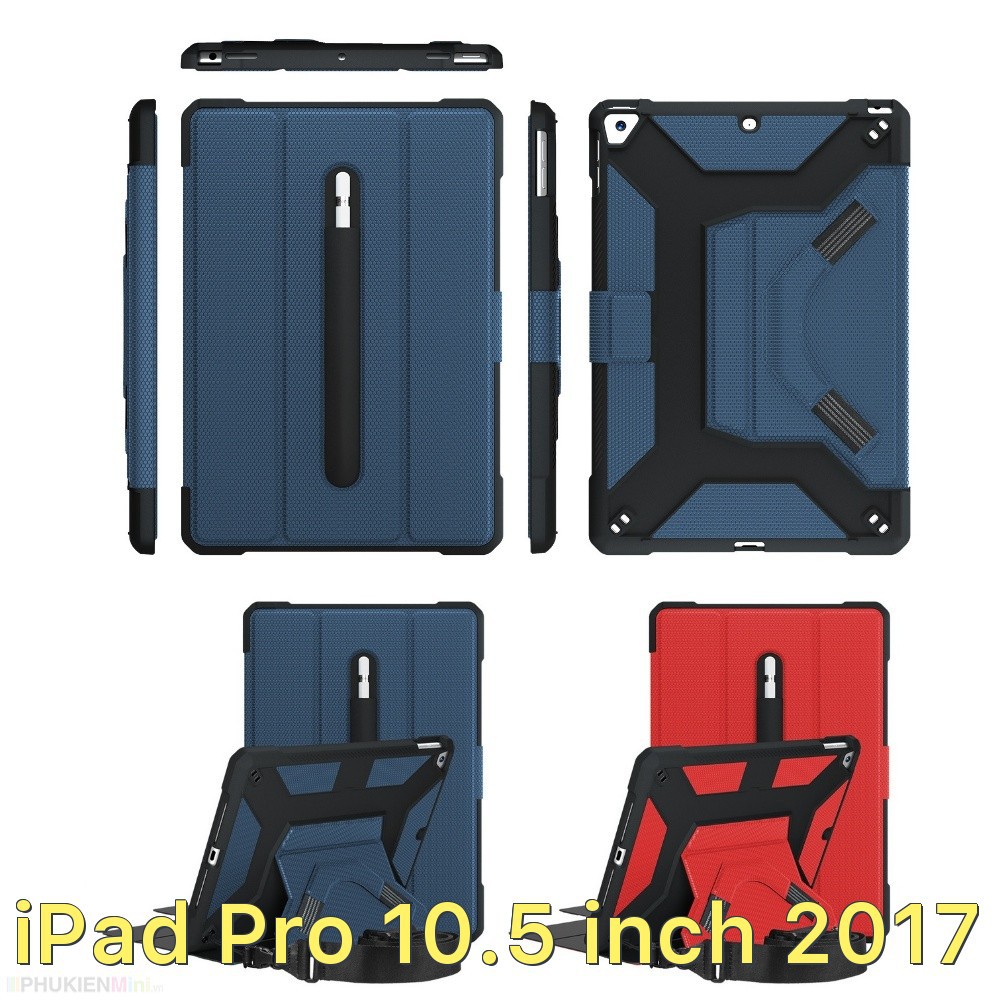 Bao da chống sốc có khay bút kèm dây đeo vai, tay cầm và đế dựng, smart cover tắt mở tự