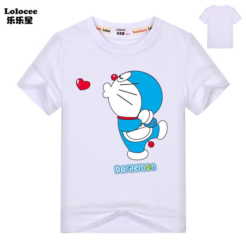 Áo thun cotton ngắn tay hình Doraemon thời trang mùa hè cho trẻ em