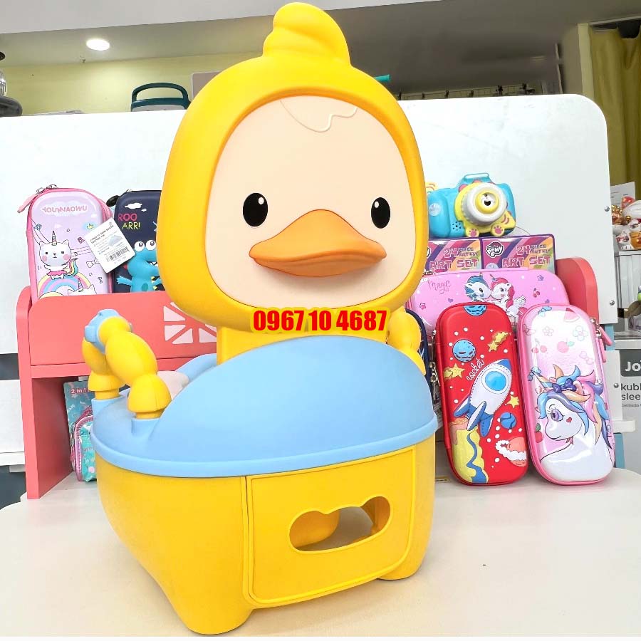 Bô vệ sinh cho bé vịt con CAYABE có đệm ngồi êm ái, tay vịn an toàn, bô ngồi toilet cho bé