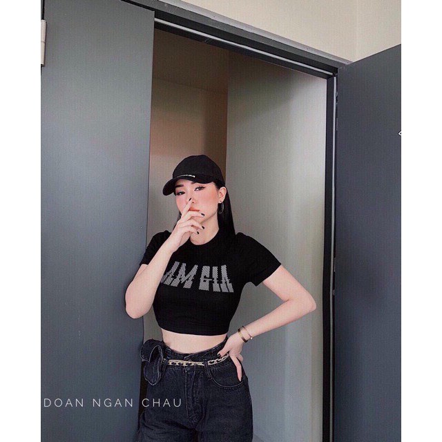 Áo croptop in chữ i am gia siêu hot hit, áo thun nữ chất porip ôm body - 25 store