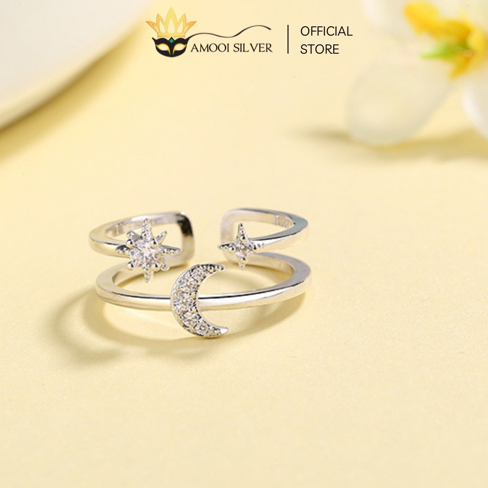 Nhẫn Bạc Dạng Hở S925 Freesize Galaxy Trăng Sao - Amooi Silver AN39