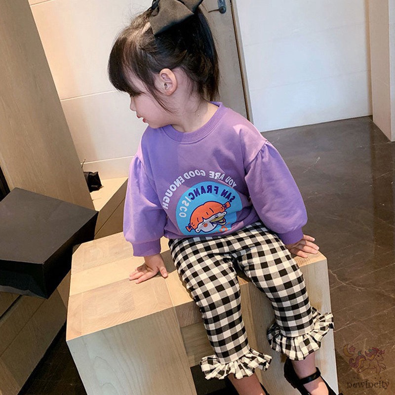 Quần Dài Ống Loe Họa Tiết Sọc Caro Phong Cách Hàn Quốc Dành Cho Bé Gái