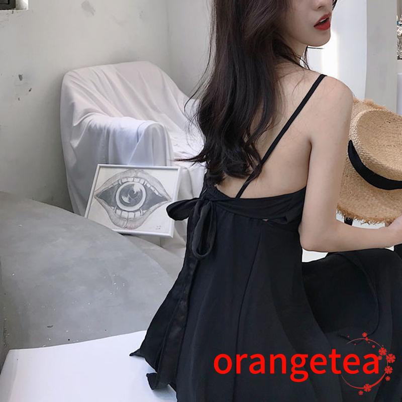 Đầm Chữ A Hai Dây Hở Lưng Màu Trơn Thời Trang Cho Nữ