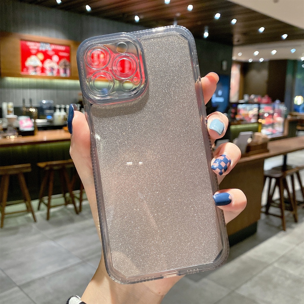 Transparent Simlpe compatible for iphone 13 12 11 pro max x/xr/xsmax/7/8/7 8plus TPU cover flash drill case casing