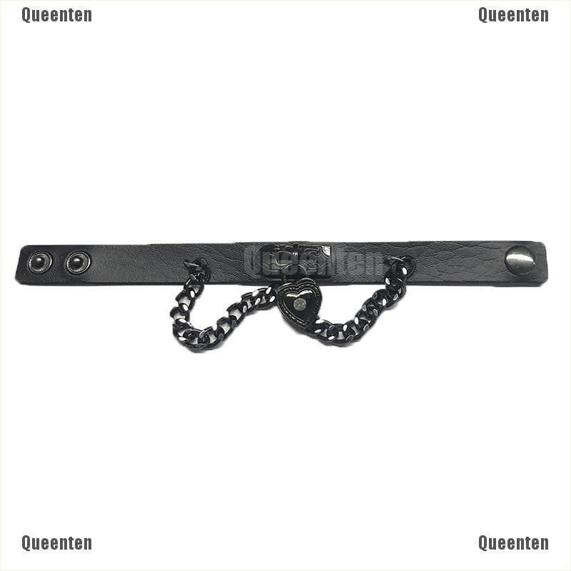 ★Queen★Personality Punk  Gothic Rhinestone Heart Spikes Leather  Jewelry Bracelet Gift