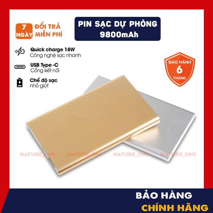 Sạc Dự Phòng - Pin Sạc Dự Phòng Vỏ Nhôm Nguyên Khối 9800mAh - Sạc Pin Nhanh - Sử Dụng An Toàn