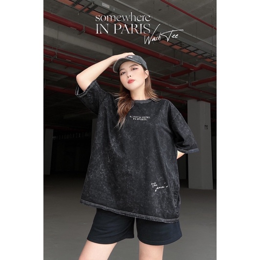 Áo phông wash SOMEWHERE IN PARIS chất cotton form suông unisex nam nữ