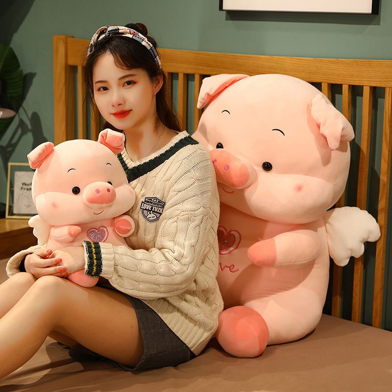 Thú nhồi bông đồ chơi lót cotton mềm hình chú heo thiên thần in trái tim 7.8-25.5in dùng làm gối/ quà tặng cho bé