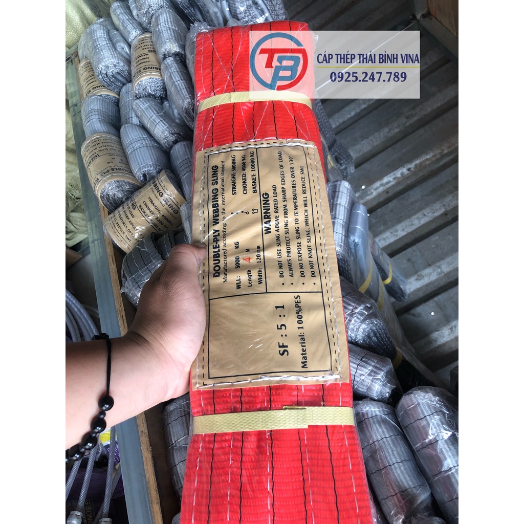 Cáp vài cẩu hàng 5 tấn 4 mét bản rộng 13cm