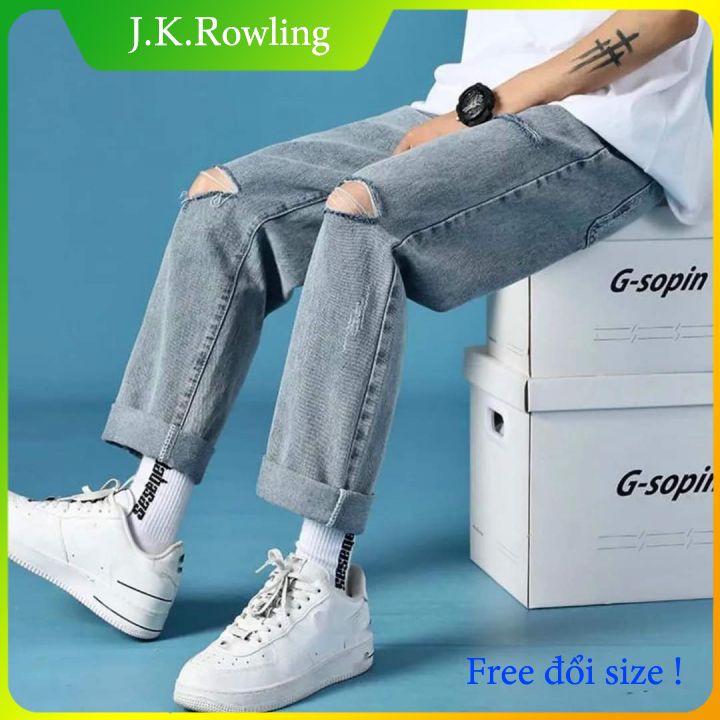 Baggy, quần baggy nam unisex Jeans Ống rộng phong cách bụi [RÁCH GỐI- RÁCH CẠNH] tại JK SHOP | BigBuy360 - bigbuy360.vn