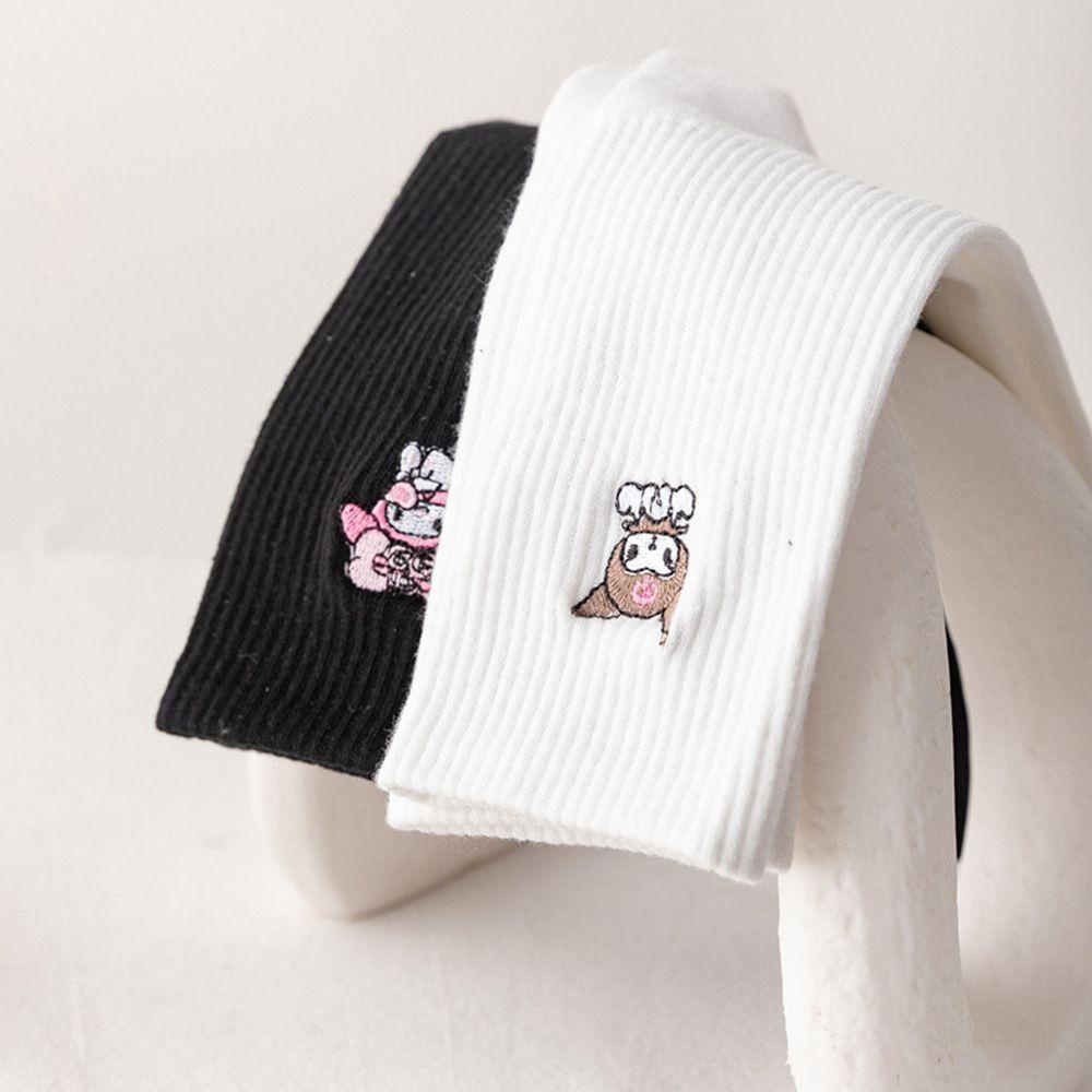 Vớ Cotton Thể Thao Thêu Họa Tiết Dễ Thương Màu Trơn Giữ Ấm Mùa Thu Đông Ves1