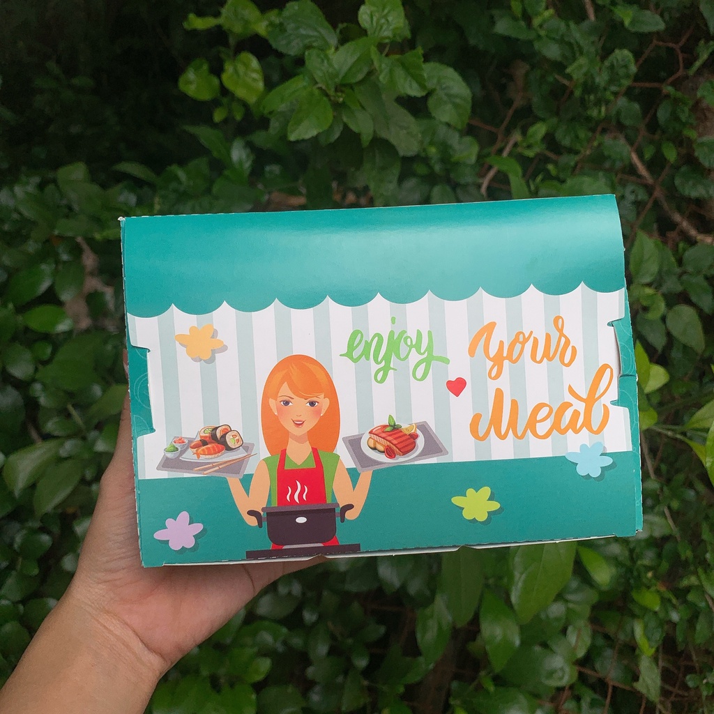 10 Hộp giấy nắp cài đựng gà rán, cá viên, khoai tây trẻ em dùng một lần hình cô gái