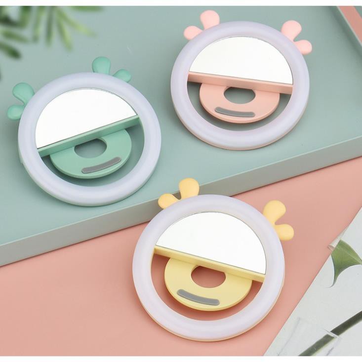 Đèn  LED Chụp Ảnh Đèn Selfie Ring light Cực sáng-  Có gương soi -Tặng kèm dây sạc - Dino Case -Hồng Anh Case