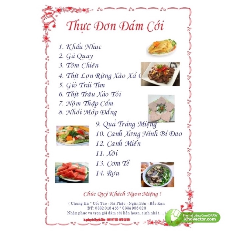 10 THỰC ĐƠN TIỆC in THEO YÊU CẦU