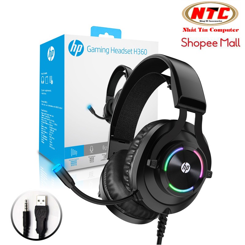 Tai nghe gaming HP H360 led RGB - tích hợp 1 jack cắm 3,5mm cho micro và phone (Đen) | BigBuy360 - bigbuy360.vn