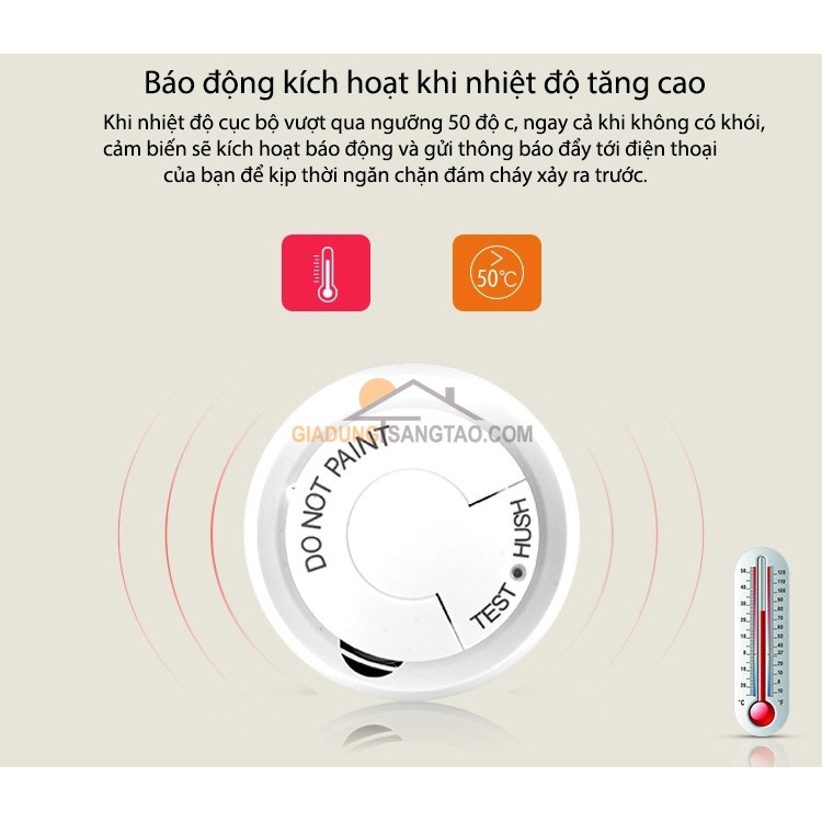 Cảm biến báo khói, báo nhiệt, báo cháy wifi Tuya